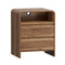 Oikiture Bedside Table 2 Drawers Open Shelf Handle-Free Walnut Nightstand