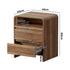 Oikiture Bedside Table 2 Drawers Open Shelf Handle-Free Walnut Nightstand