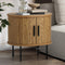 Oikiture 2 Tier Bedside Table with Sliding Doors Natural Wood Look