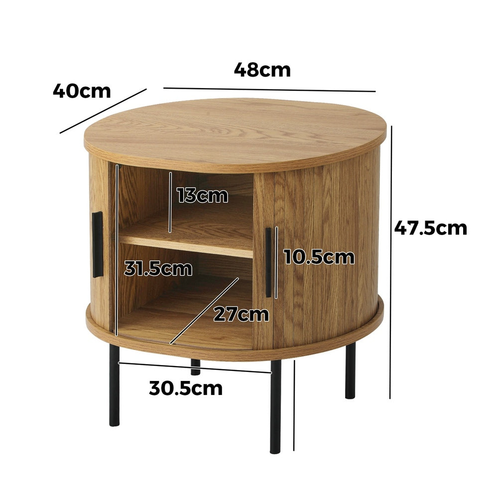 Set of 2 Bedside Tables Sliding Doors 2-tier
