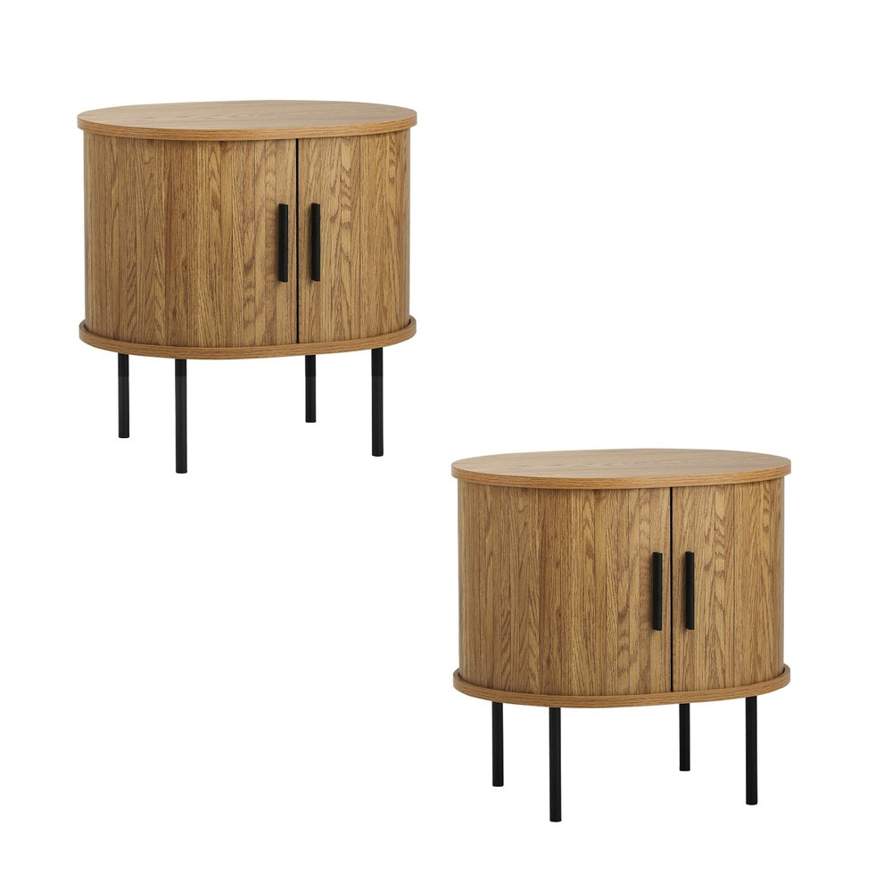 Set of 2 Bedside Tables Sliding Doors 2-tier