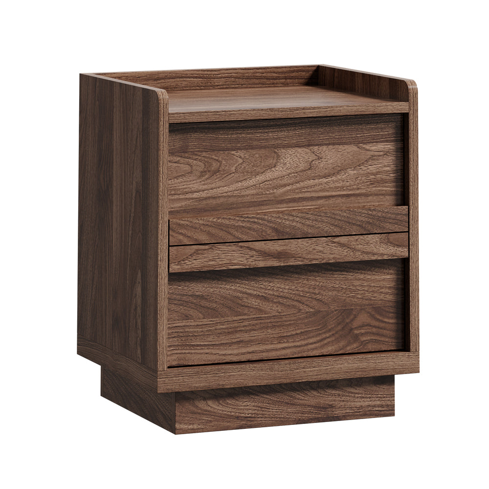 Oikiture Bedside Table with 2 Handle-Free Drawers, 40x35x47cm Nightstand, Walnut