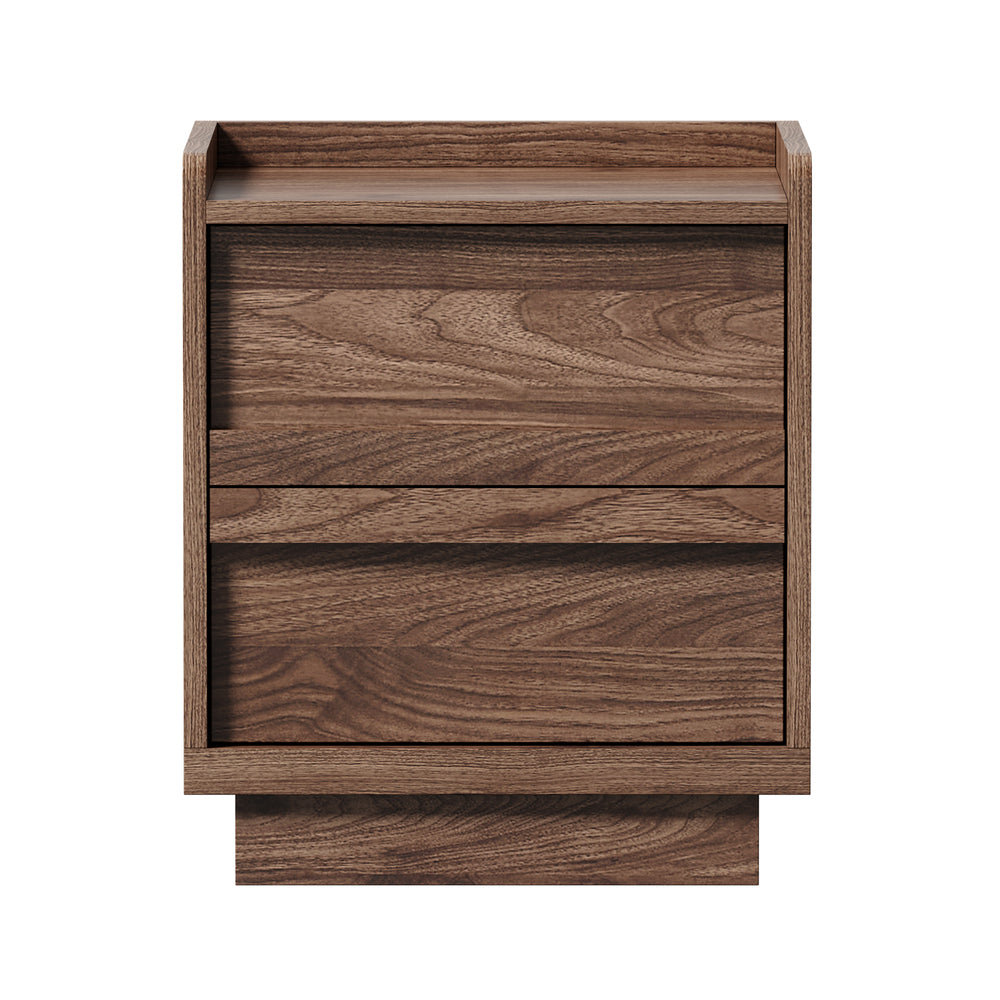 Oikiture Bedside Table with 2 Handle-Free Drawers, 40x35x47cm Nightstand, Walnut