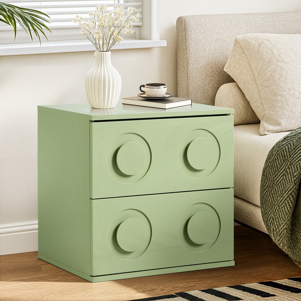 Bedside Table 2 Drawers Nightstand Side Storage Cabinet Green