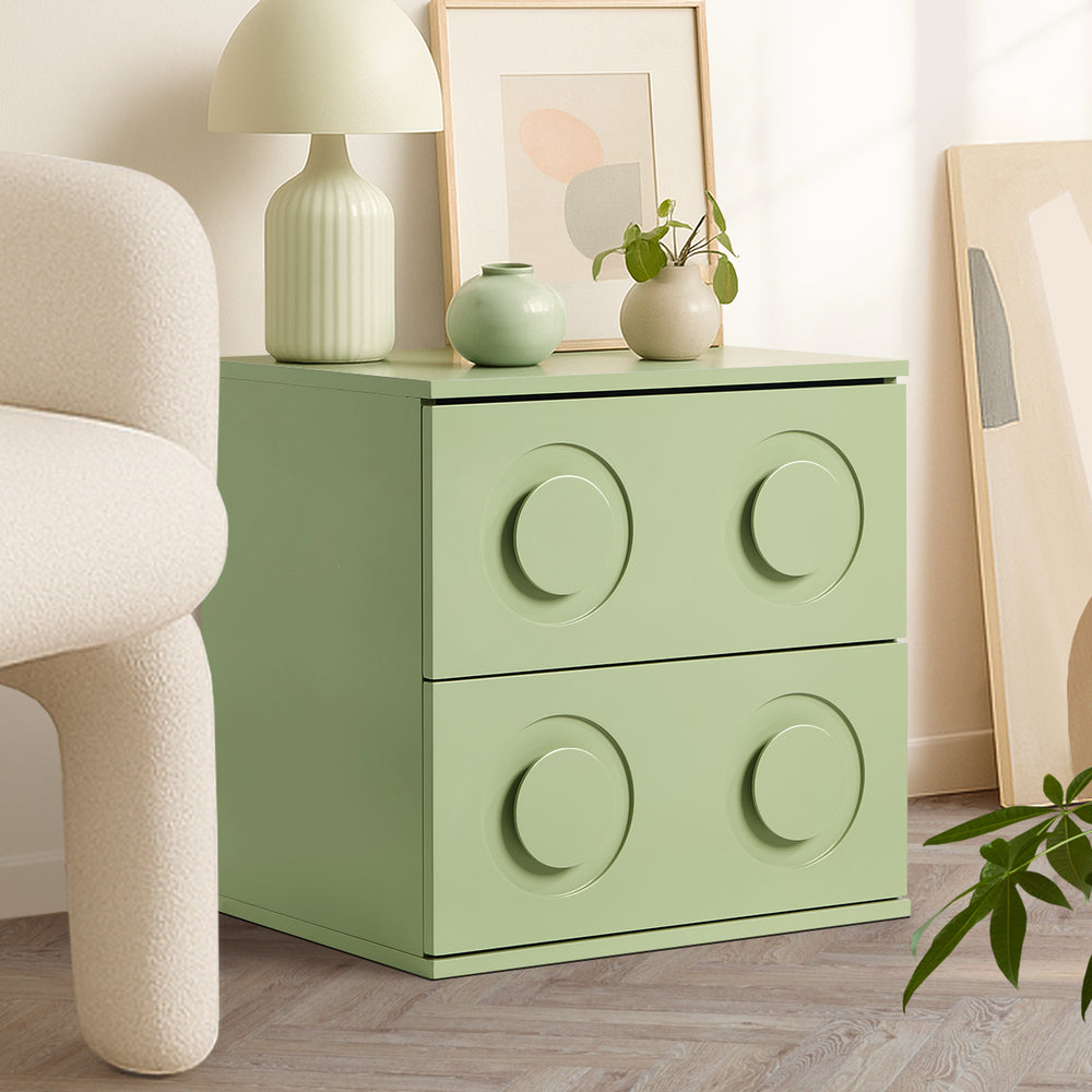 Bedside Table 2 Drawers Nightstand Side Storage Cabinet Green