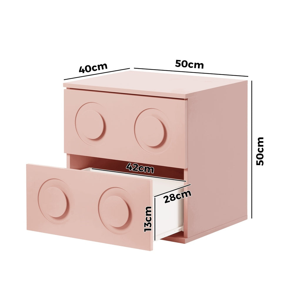 Bedside Table 2 Drawers Nightstand Side Storage Cabinet Pink