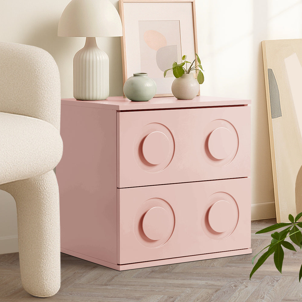 Bedside Table 2 Drawers Nightstand Side Storage Cabinet Pink