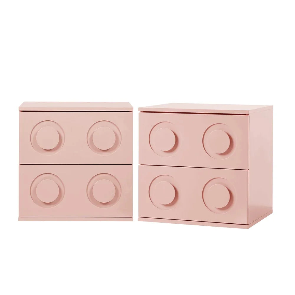 2x Bedside Table 2 Drawers Nightstand Side Cabinet Pink