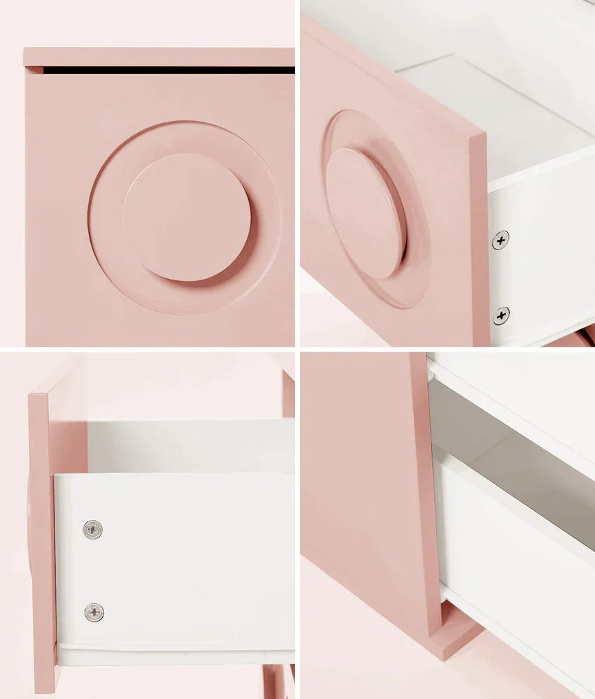 2x Bedside Table 2 Drawers Nightstand Side Cabinet Pink