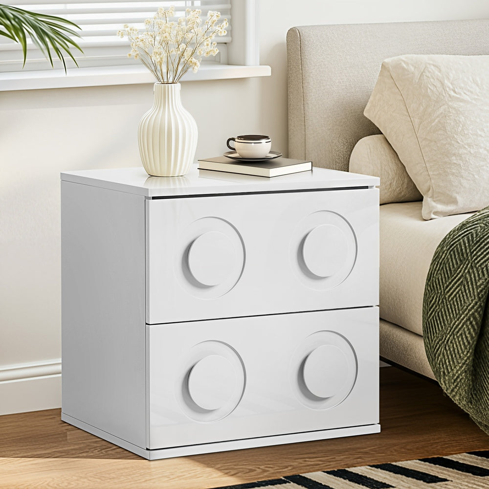 Bedside Table 2 Drawers Nightstand Side Storage Cabinet White