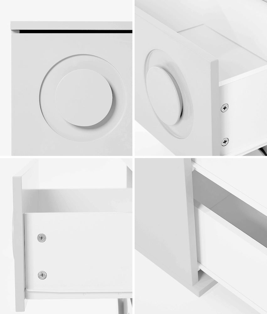 Bedside Table 2 Drawers Nightstand Side Storage Cabinet White