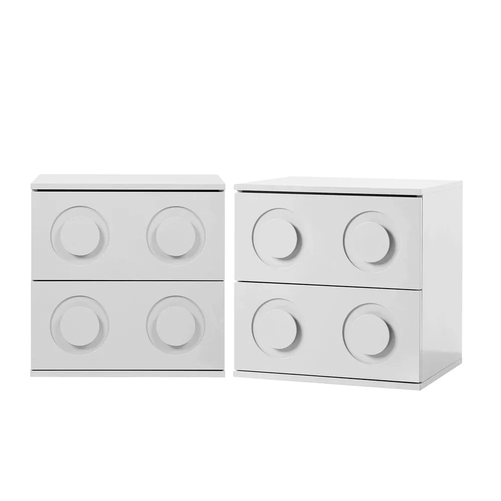 2x Bedside Table 2 Drawers Nightstand Side Cabinet White