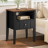 Oikiture Bedside Table 1 Drawer and Shelf Black Farmhouse Nightstand