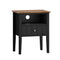 Oikiture Bedside Table 1 Drawer and Shelf Black Farmhouse Nightstand
