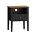 Oikiture Bedside Table 1 Drawer and Shelf Black Farmhouse Nightstand