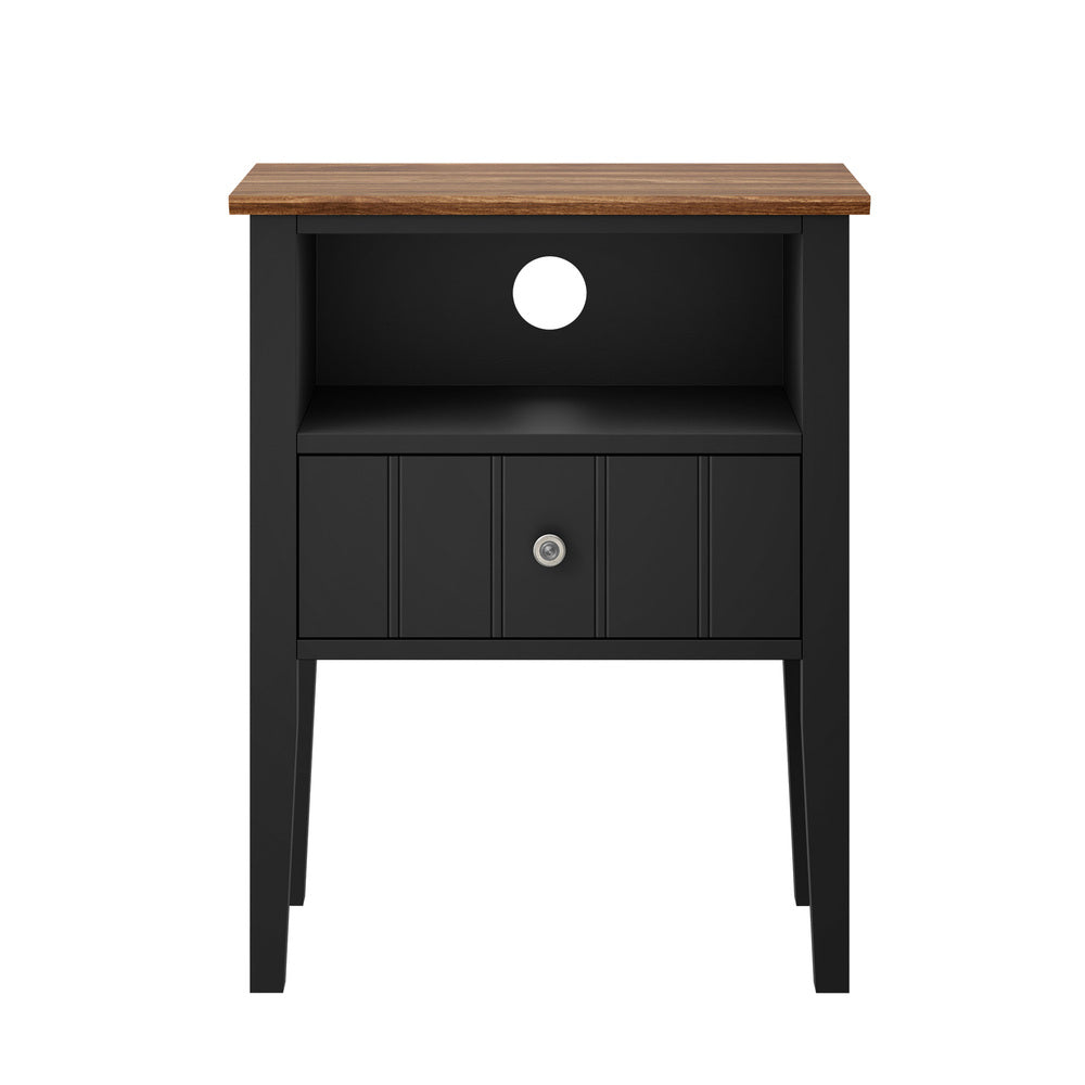 Oikiture Bedside Table 1 Drawer and Shelf Black Farmhouse Nightstand