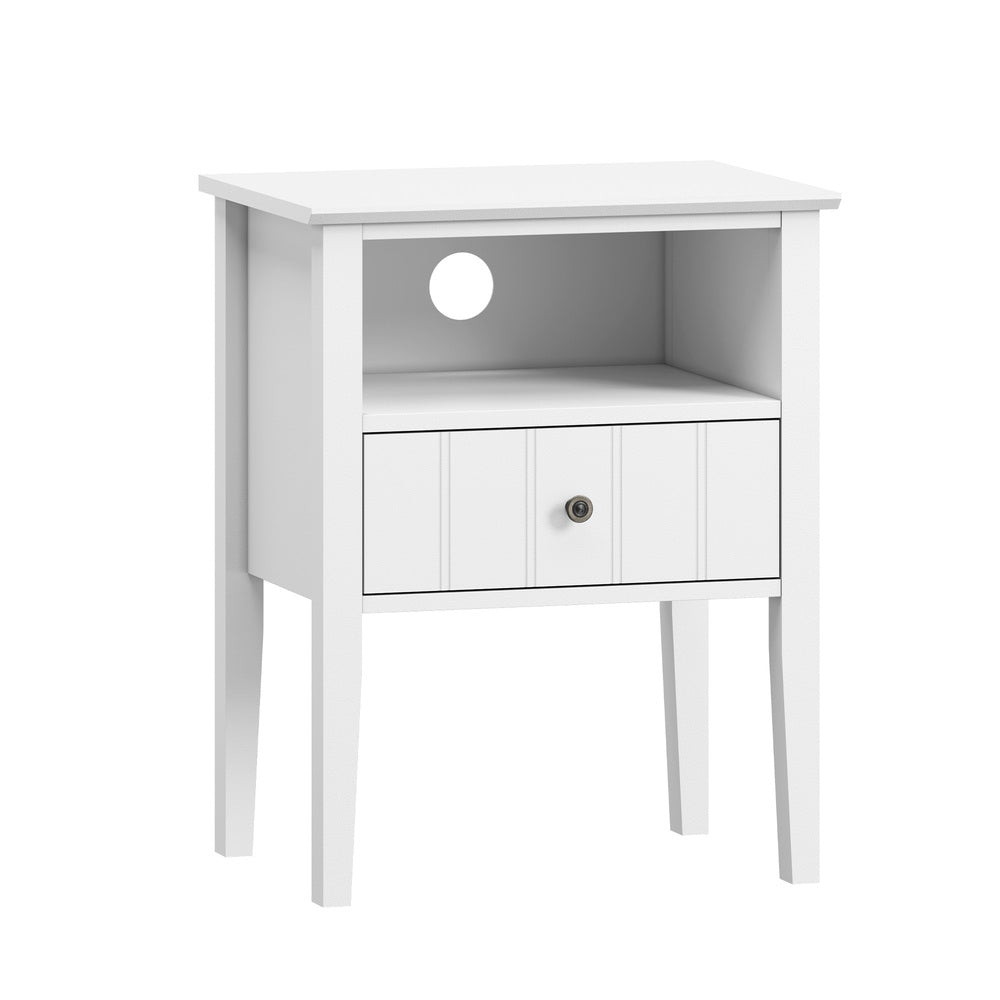 Oikiture Bedside Table 1 Drawer and Shelf White Farmhouse Nightstand