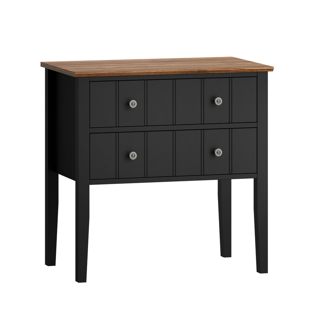Oikiture Farmhouse Bedside Table 2 Drawer Black Nightstand Storage