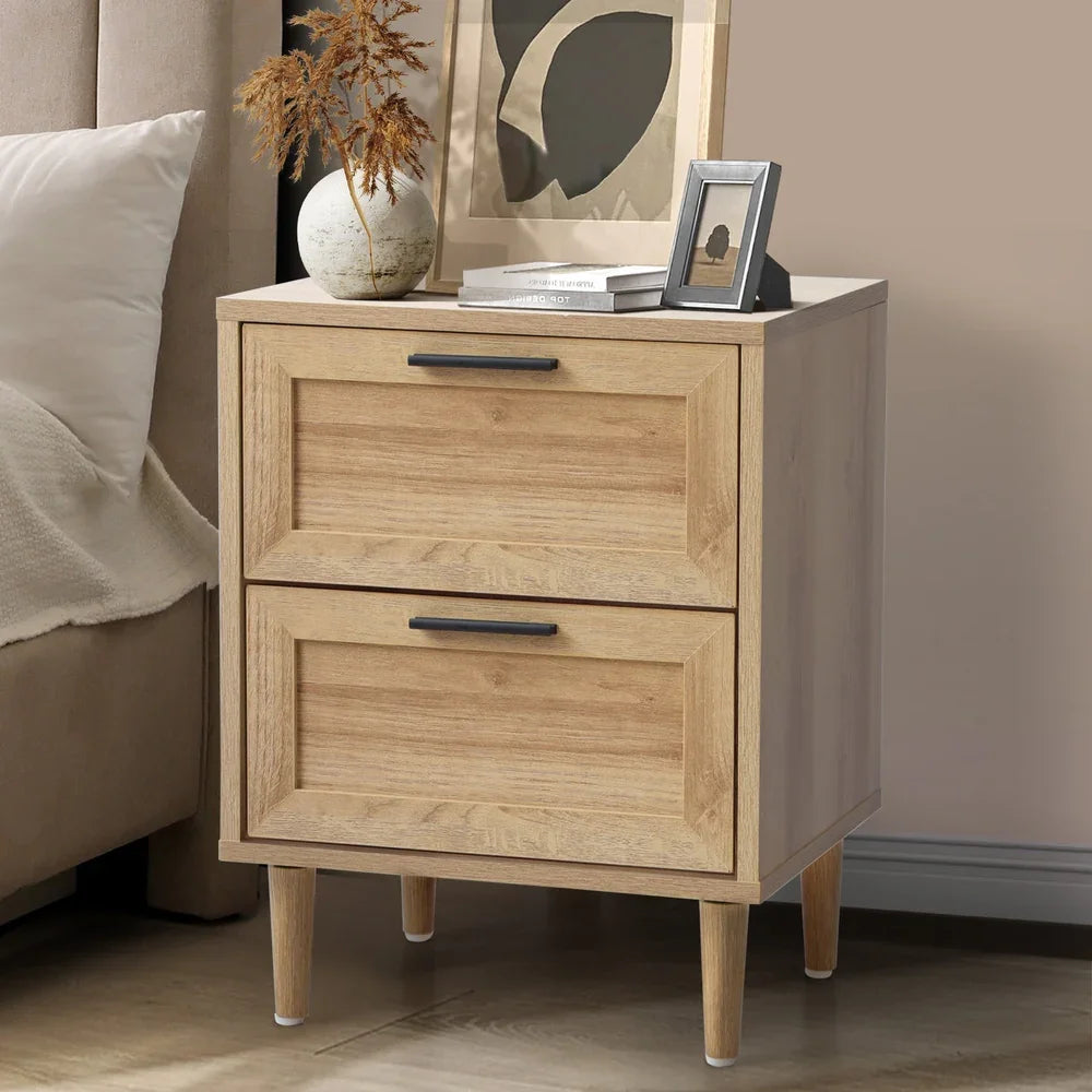 Bedside Table Nightstand 2 Drwers Natural