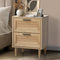 Oikiture Bedside Table 2 Drawer Nightstand Natural Wood Finish