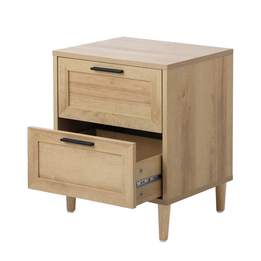Bedside Table Nightstand 2 Drwers Natural