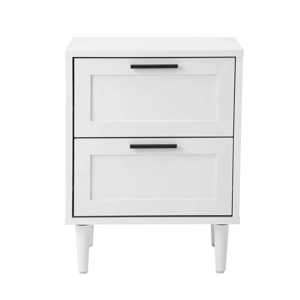 Oikiture Bedside Table Nightstand 2 Drwers White