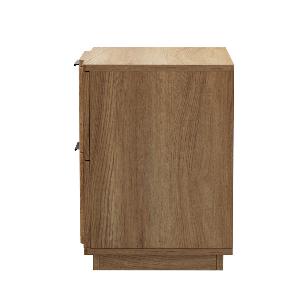 Bedside Table – Fluted Drawer Front, 2 Drawers, Natural Wood Look