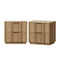 Bedside Table – 2 Drawers, Fluted Design, Wood Grain, Natural (Set of 2)