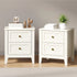 2pc Bedside Table 2 Drawers Metal Handle White