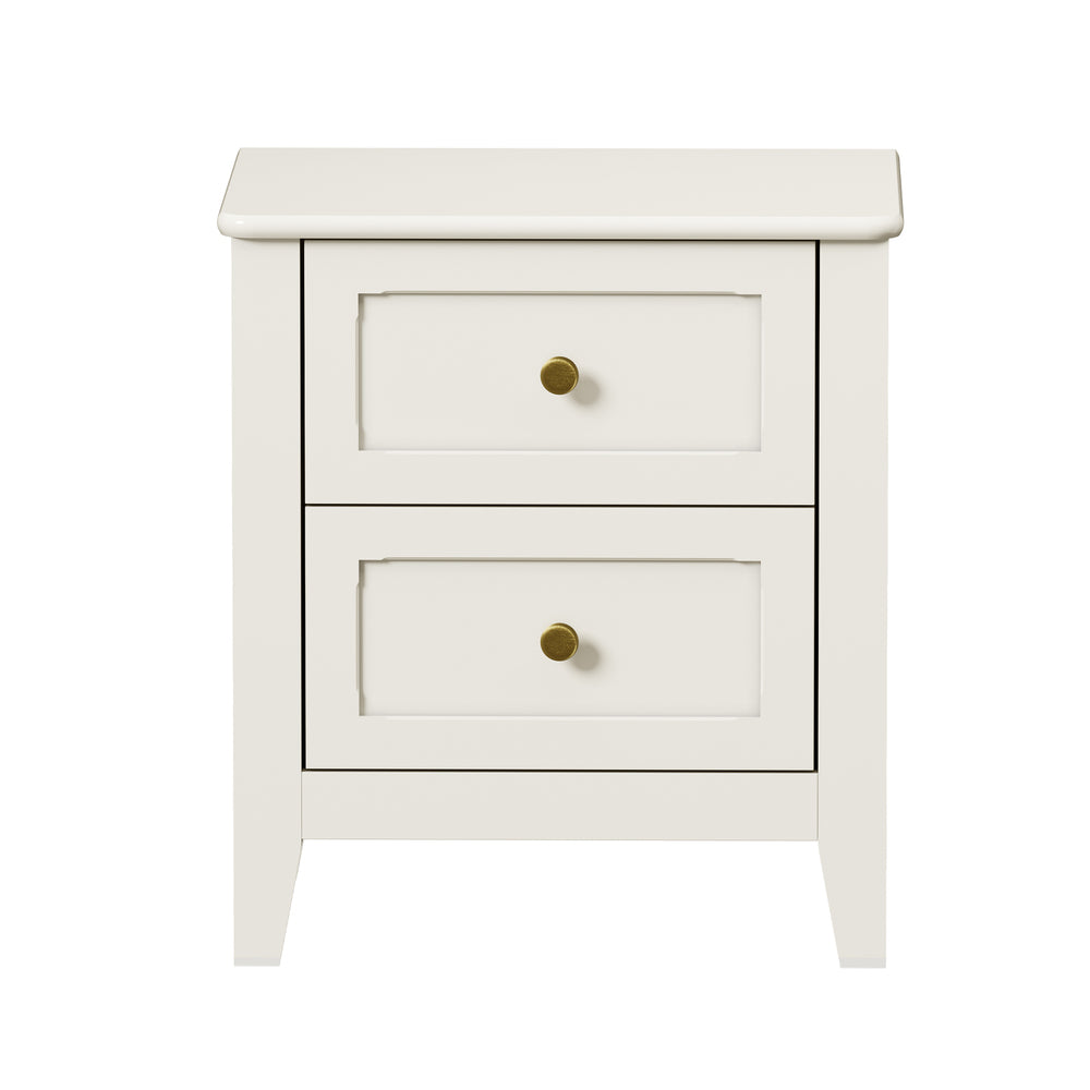2pc Bedside Table 2 Drawers Metal Handle White