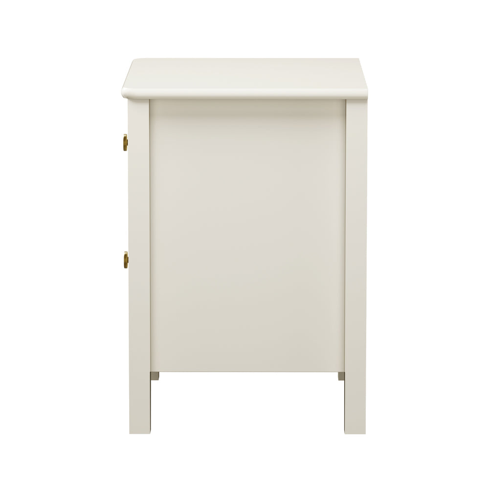 2pc Bedside Table 2 Drawers Metal Handle White