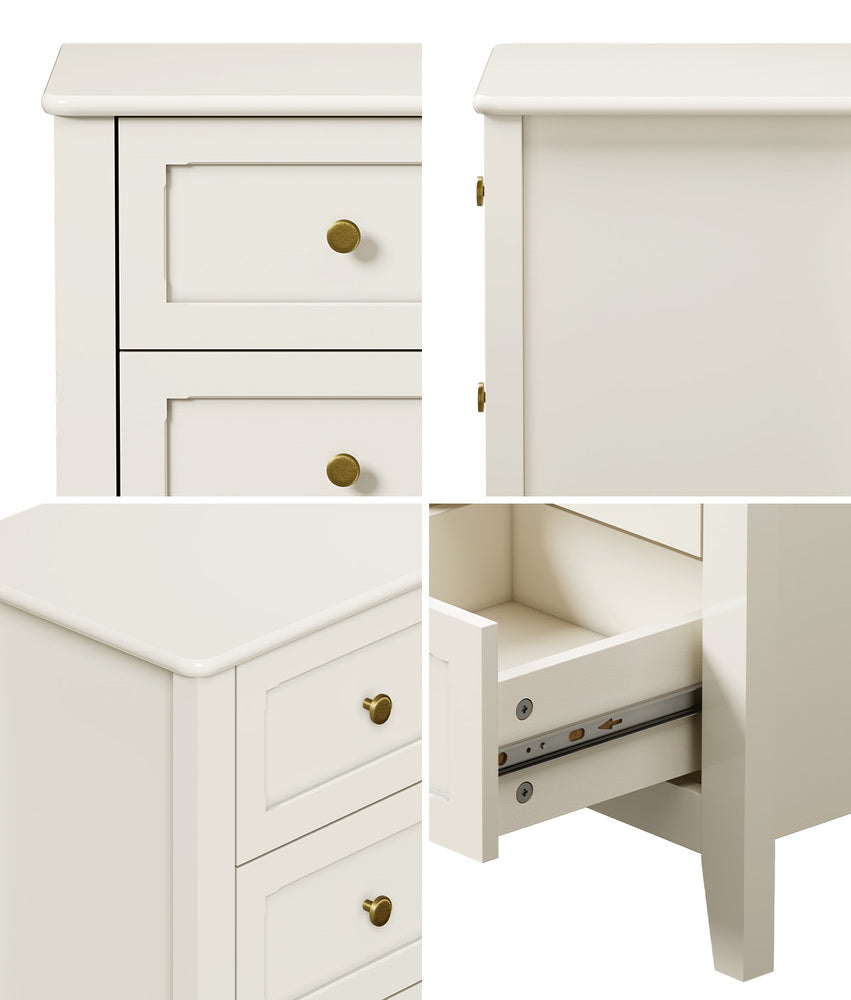 2pc Bedside Table 2 Drawers Metal Handle White