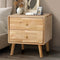 Bedside Table 2 Drawer Rubber Wood Storage Cabinet Natural