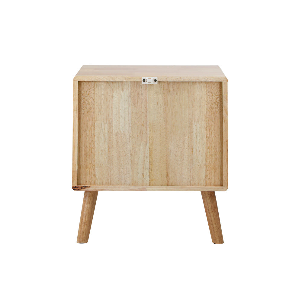 Oikiture Set of 2 Bedside Tables 2 Drawers Side Tables Rubber Wood