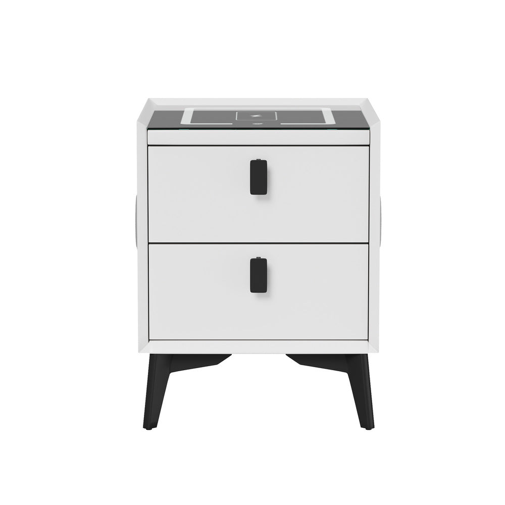 2x Smart Bedside Tables Wireless Charging LED 2 Drawers White