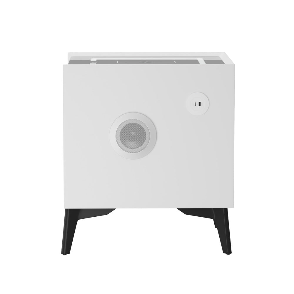 2x Smart Bedside Tables Wireless Charging LED 2 Drawers White