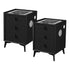 Oikiture 2x Smart Bedside Tables Wireless Charging LED 3 Drawers Black