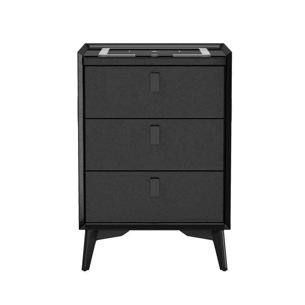 Oikiture 2x Smart Bedside Tables Wireless Charging LED 3 Drawers Black