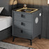 Oikiture Smart Bedside Table Wireless Charging LED Lights 3 Drawers
