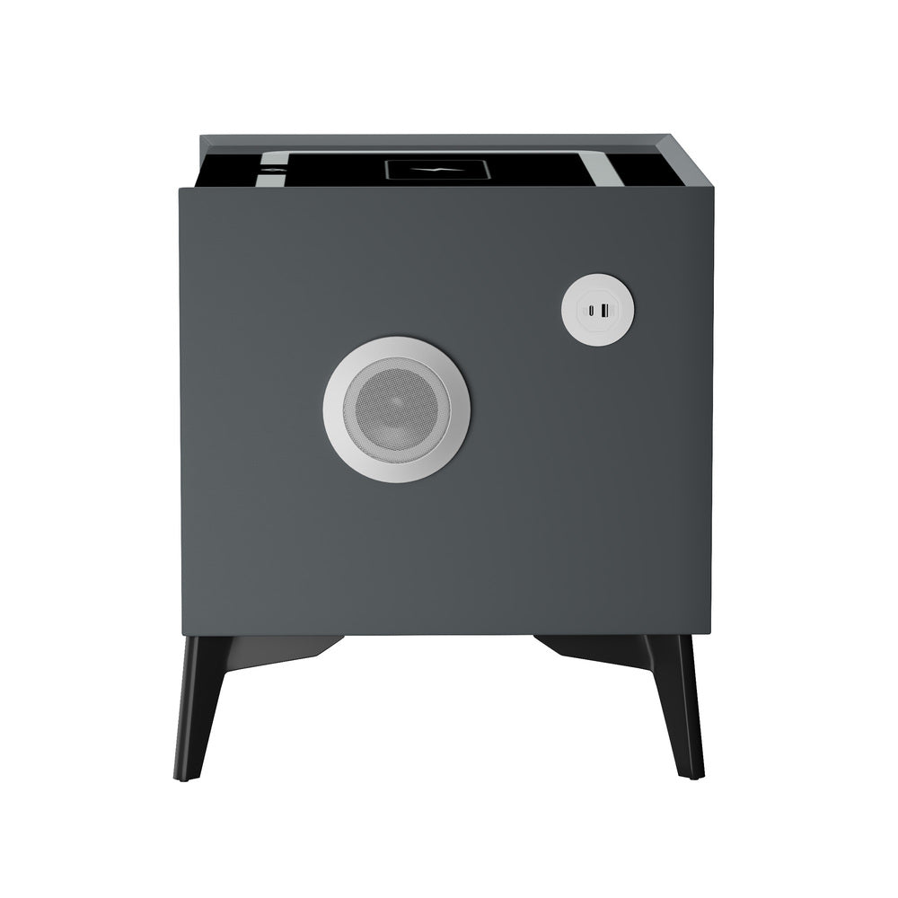 Oikiture 2x Smart Bedside Tables Wireless Charging LED Nightstand Grey