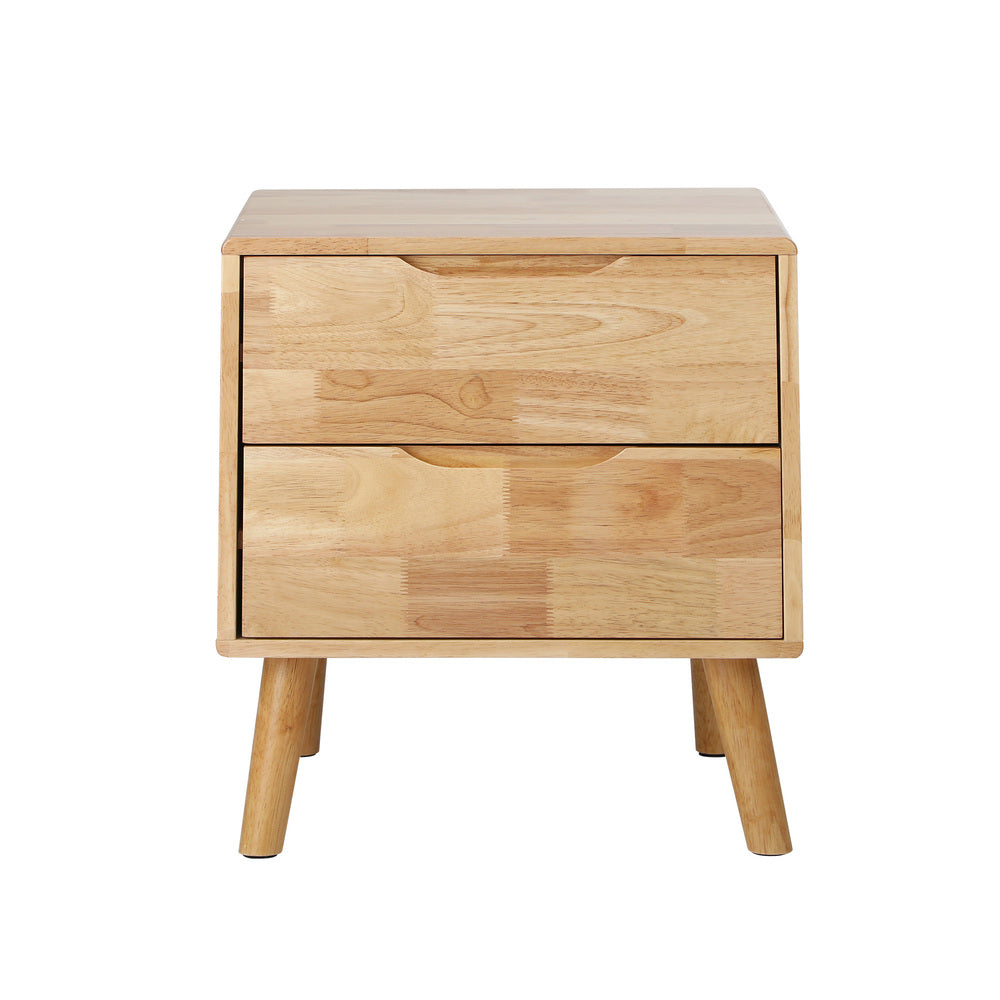 Bedside Table 2‑Drawer – Solid Wood Natural Nightstand Storage