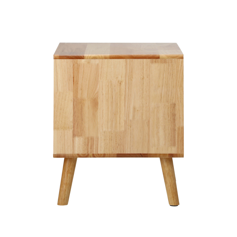 Bedside Table 2‑Drawer – Solid Wood Natural Nightstand Storage
