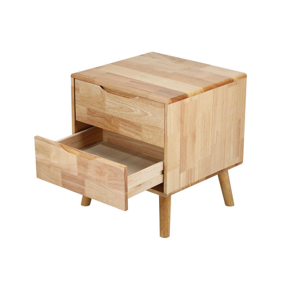Bedside Tables Set of 2 – Solid Wood 2‑Drawer Natural Nightstands