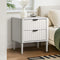 Oikiture 2 Drawer Bedside Table White Nightstand with Solid Wood Legs