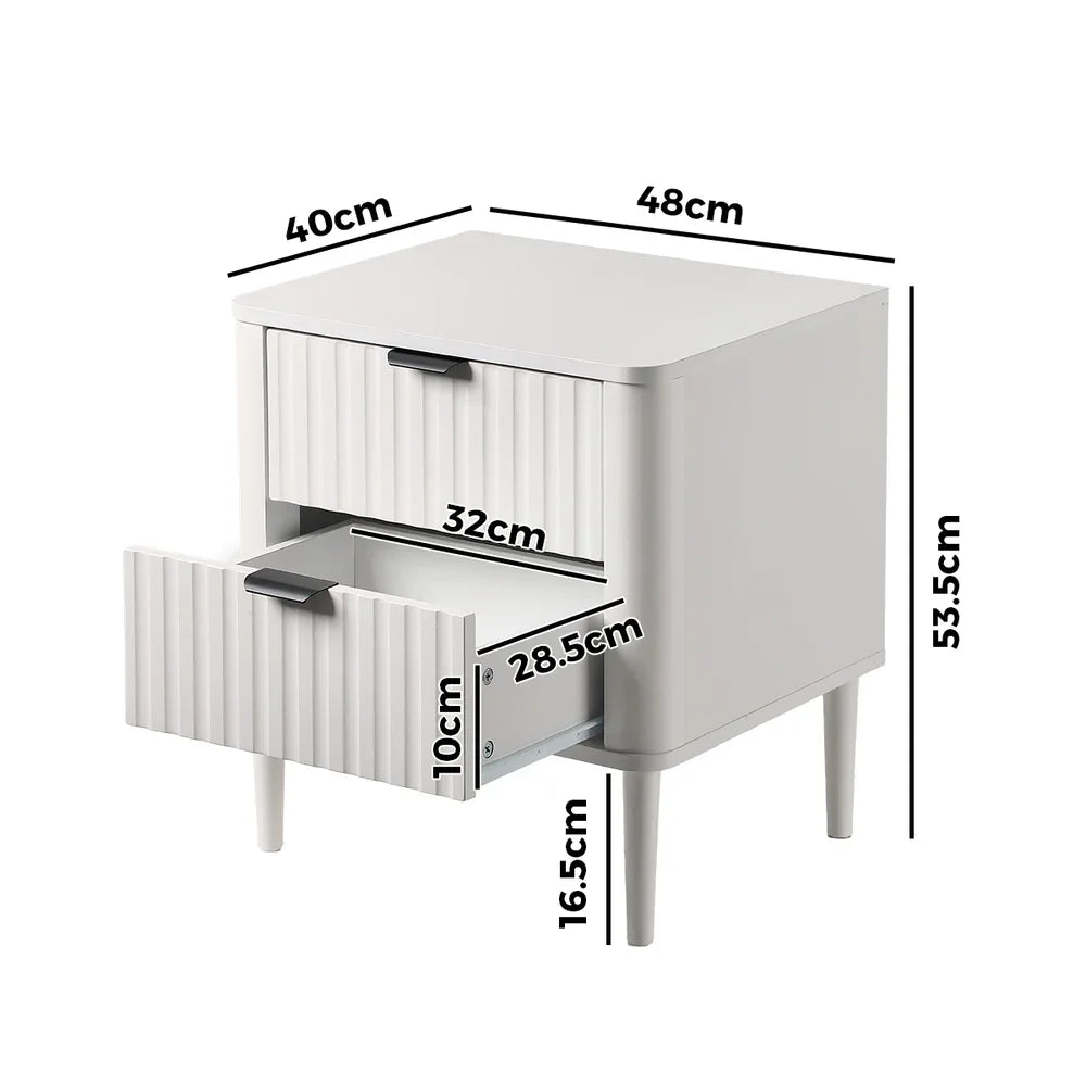 Bedside Table 2 Drawers Nightstand White