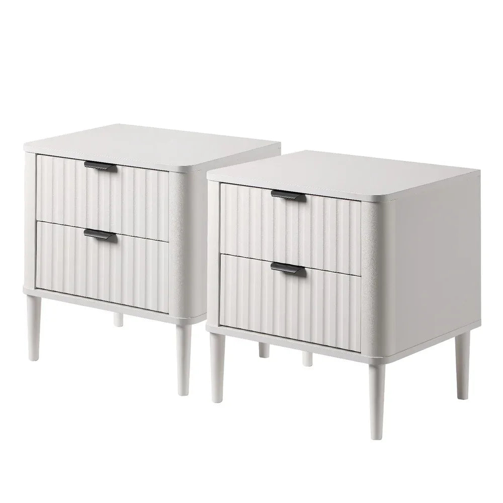 Oikiture 2× Bedside Tables White – 2‑Drawer Nightstands with Wood Legs 48cm