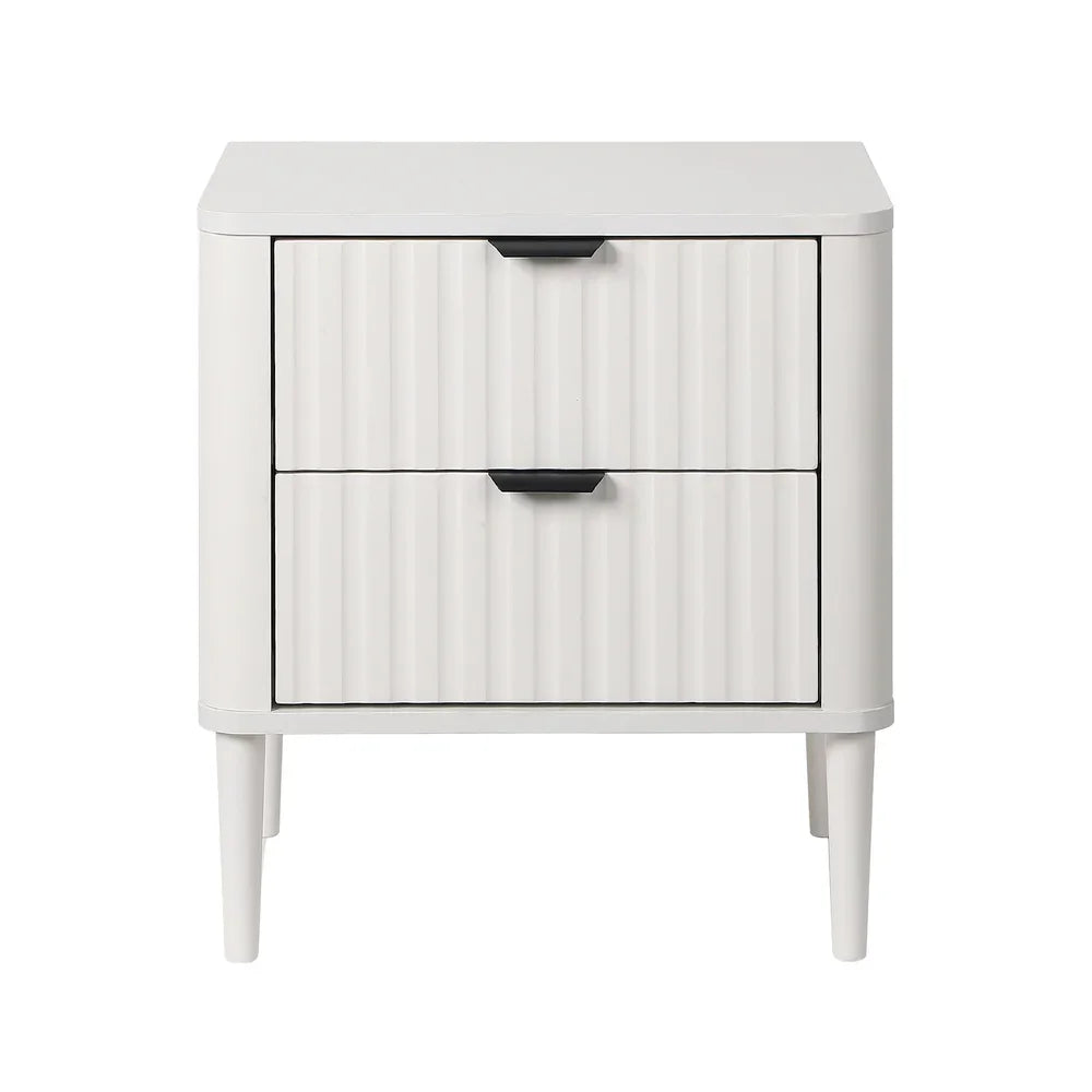 Oikiture 2× Bedside Tables White – 2‑Drawer Nightstands with Wood Legs 48cm