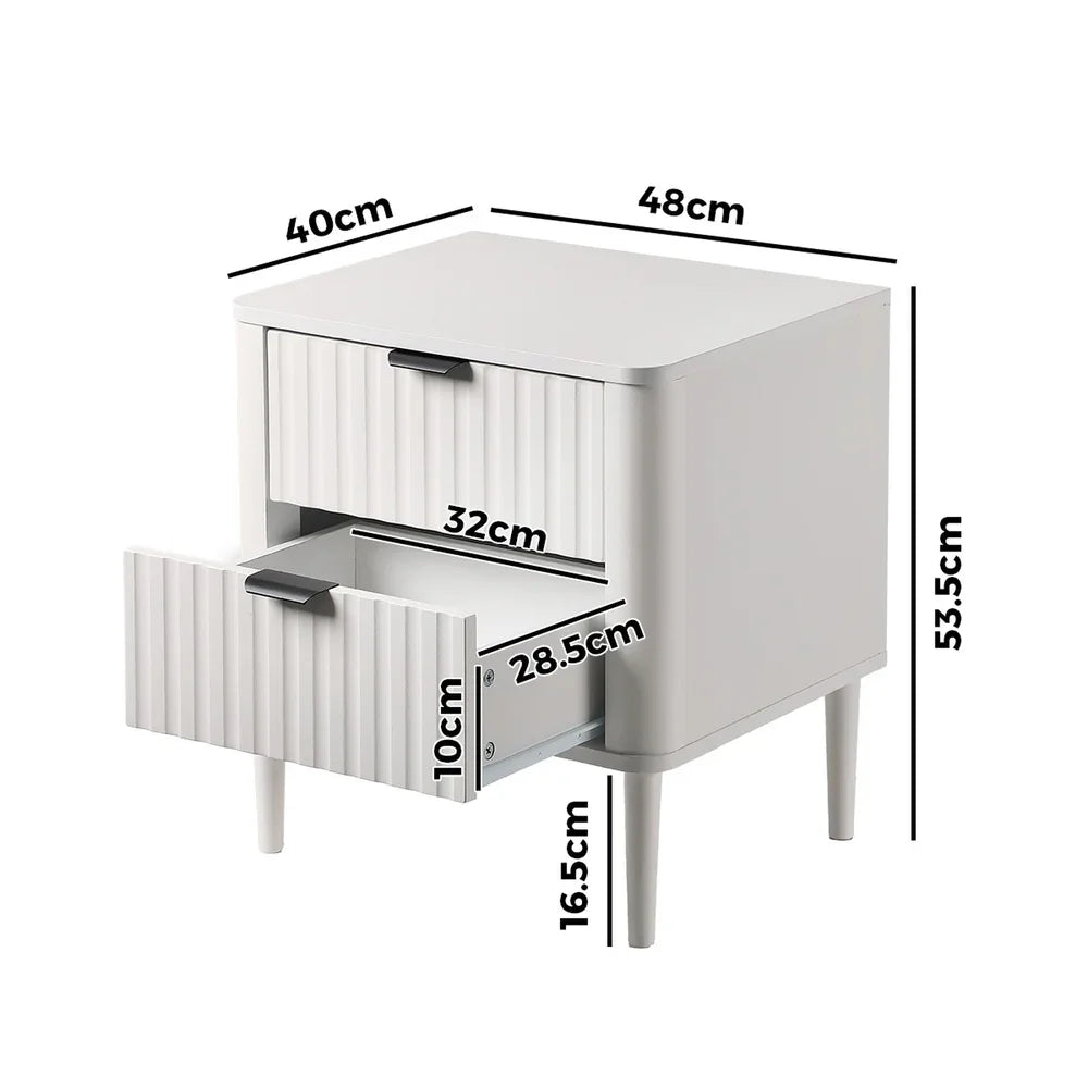 2x Bedside Table 2 Drawers Nightstand White