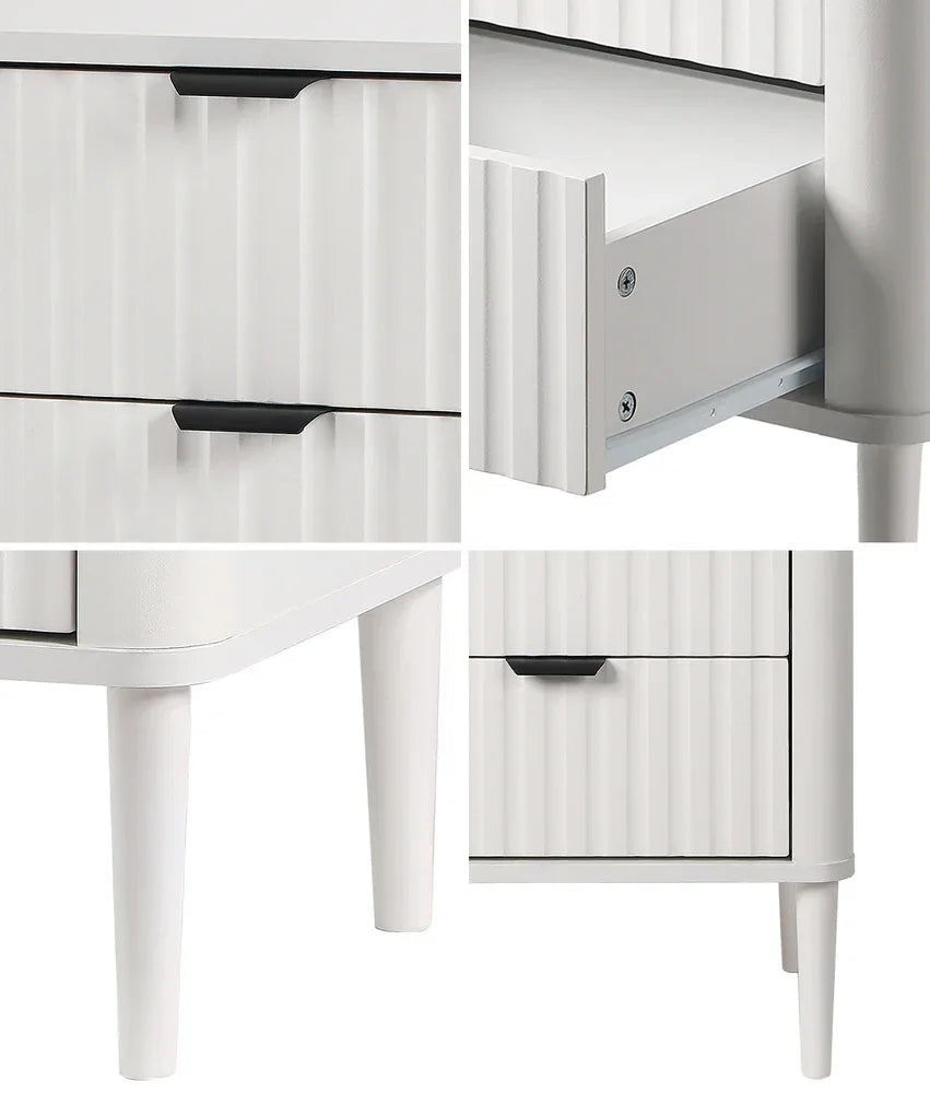 Oikiture 2× Bedside Tables White – 2‑Drawer Nightstands with Wood Legs 48cm