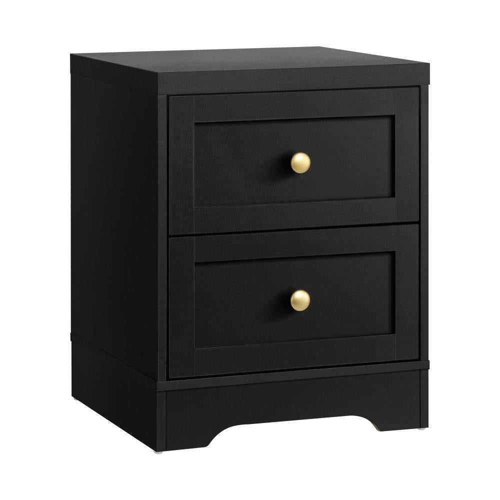 Bedside Table with Alloy Handles 2 Drawers Black